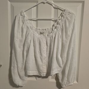 American Eagle Outfitters White Embroidered Blouse